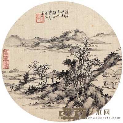 李启隆 山水团扇 镜心 19.5×19.5cm